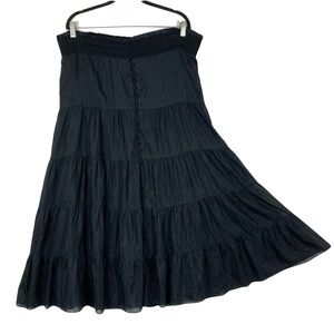 ALICE+OLIVIA Skirt M Silk Cotton ALine Tier Crinkle Buttons Smocked Midi Lined